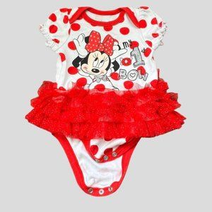 Baby White and Red Polka Dot Minnie Mouse my 1st bow Tulle Ruffle Onesie